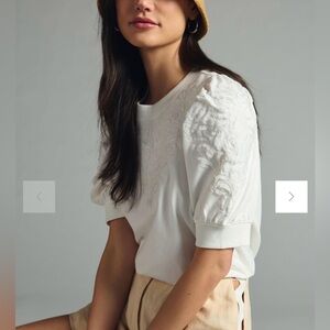 Anthropologie Embroidered Puff-Sleeve Sweatshirt